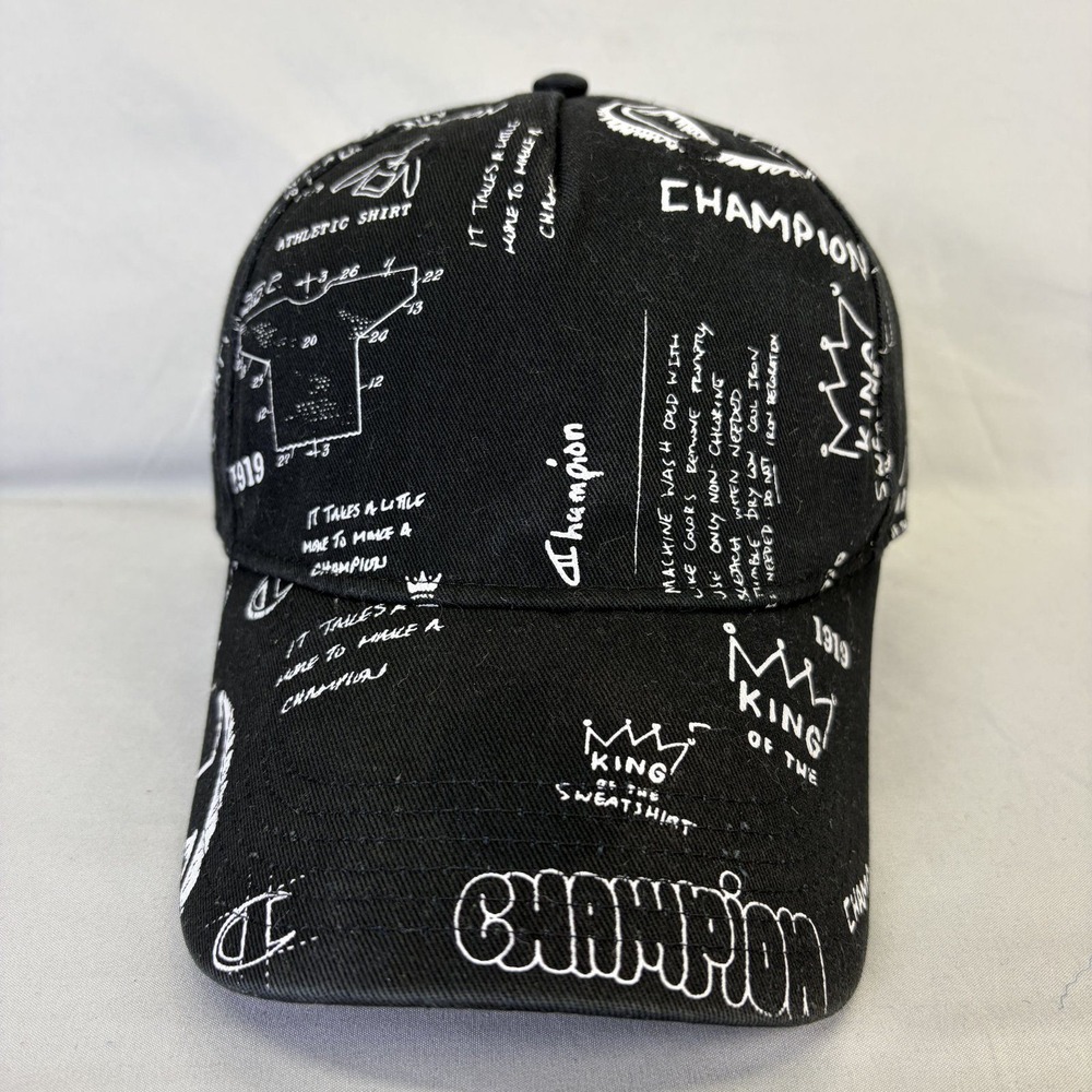 Champion Baseball Cap Graffiti Print Mens OSFM Black Leather Strap Hat